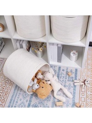 1入組11"X11"男女童寶寶洗衣籃幼兒園筐圓編織收納筐，可用於存放玩具、毛毯、鞋子、服裝