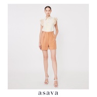 [asava ss23] Asava Classic Turn-up Shorts กางเกงผู้หญิง ขาสั้น เอวสูง ทรงตรง กระเป๋าข้าง แต่งพับชาย