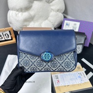 Tory BURCH TORCH TORY BURCH Classic Presbyopic Full Print Solid Color Leather Flap Opening Closing Shoulder Messenger Bag
