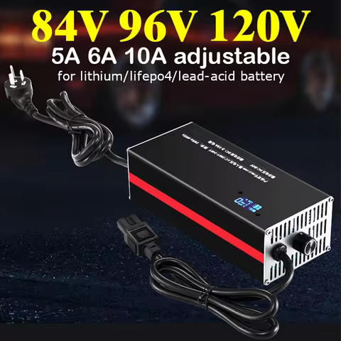 84V 96V Lithium Battery Charger 10A Adjustable 100.8V 92.4V 109.2V 117.6V High Voltage Output for Li