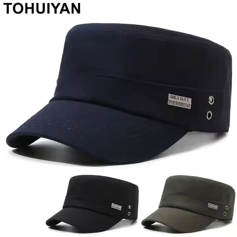 HeyHat Fashion Flat Roof Caps Men Cotton Twill Military Hats Streetwear Sunshade Visor Hat Curved Bi