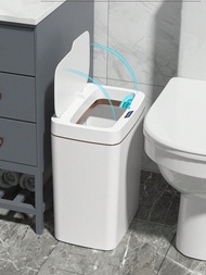 自動帶蓋浴室垃圾桶 4 加侖 [尺寸更小,容量更大] 超薄智慧垃圾桶 非接觸式運動感應器 電動塑膠窄垃圾桶適用於浴室臥室廚房