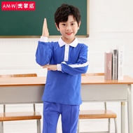 奥蒙威 深圳小学校服秋季统一运动服小学生男女运动套装长袖T恤运动裤 AMW-XF-03男秋季上衣170