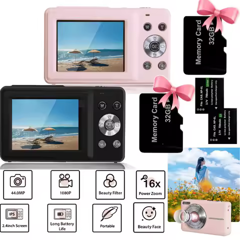 HD 1080P 2.4 inch 44MP Digital Camera Rechargeable Cameras with 16x Zoom Compact Camera for Kids Chi