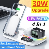 30W 4 In 1ที่ชาร์จแบบไร้สายขาตั้งสำหรับ iPhone 14 13 12 Samsung นาฬิกา Apple Airpods IWatch พับได้สถานีแท่นชาร์จเร็ว YI8