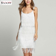 ZOOPF Women Sequin Tassel Fringe Dress Cocktail Party Dance Flapper Dress for Dinner Party