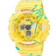 {FUAN}台灣卡西歐總代理公司貨 BABY-G 幾何線條塗鴉潮流腕錶 BA-120SC-9A 黃 ㄧ年保固  