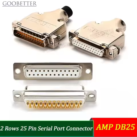 AMP DB25 Male/Female Plug Metal Shell Kit 2 Rows 25 Pin Serial Port Connector D-SUB 25 Adapters Soli