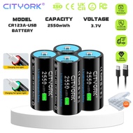 CITYORK CR123A 3.7V 16340  Rechargeable Battery 16350 Lithium Battery for LED Flashlight 2250mWh