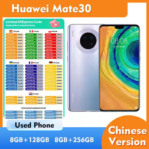 HUAWEI Mate30 5G 8GB RAM 128GB 256GB ROM Smartphone Android 6.62inches 2340x1080px 4200mAh Used Phon