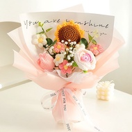 Cute and Funny Crochet Flower Bouquet Sunflower Rose Tulip for Valentine Wedding House Warming Gradu