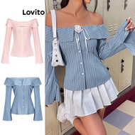 Casual Blouse Striped Pattern Button Ruffle Blouse for Women L61AD024 (Multi-color)
