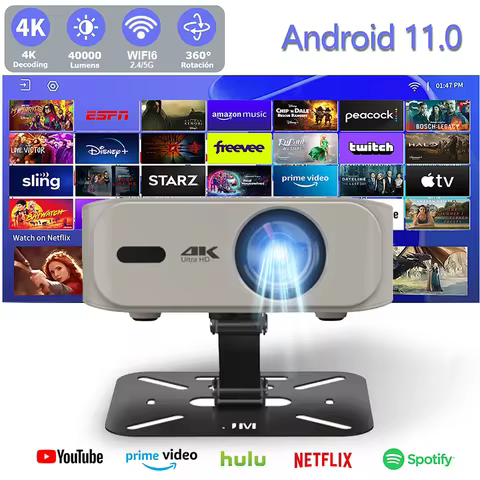 4K UHD Projector 35000 Lumens Android WiFi 6 BT5.2 Native1080P Full HD Home Theater Movie Projector 