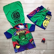 Hug Costume T-Shirt Shorts With Flashing Lights Cloth Cover Boy's Set Green Giant Hulk Copyright Work 3-8 Years.