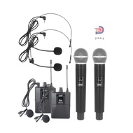 Wireless Microphone Professional UHF Wireless Mic System Handheld Dual Microphone with Receiver Wearable Transmitter Headworn and Lavalier Microphones for Meeting Party C [ppday]