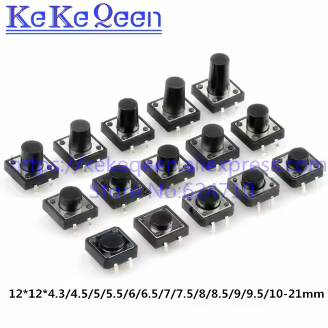100Pcs 12*12*11/12/13/14/15/16/17/18/19/20/21mm Through Hole Micro Push Button Tactile Tact Momentar