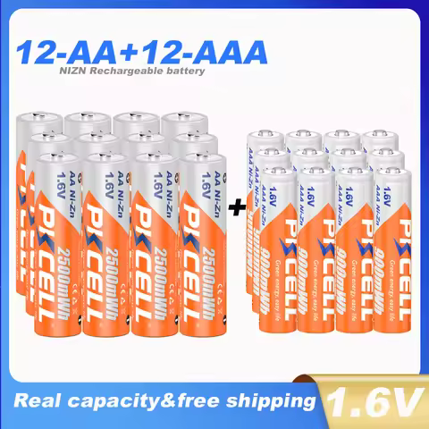 12PC AA 2500MWH Batteries +12PC NI-ZN AAA Battery 900MWH 1.6V NIZN AAA/AA Rechargeable Batteries And