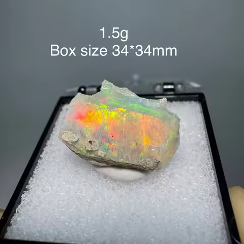 Natural Rare Colorful Ethiopia Opal (No Need Water) Gem Mineral Specimen Box Size:34X34mm (Need ligh