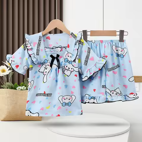 Girls' Princess Style Pajamas Short-Sleeved Summer New Fashion Puffed Sleeves Air Conditioning Cloth