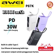 Awei P87K 10K PD30W Power Bank — Kabel Terbina Dalam | Mini Portable