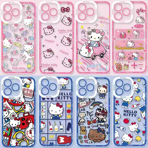 Cute Hello Kitty Transparent Case for Samsung Galaxy S25 Ultra S24 S22 S23 Plus Note 20 Ultra 5G S21