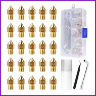 3D Printer Nozzle 0.4mm Brass Replacement Parts 25 Pieces 3D Printer Brass Hot End Nozzles with Tool