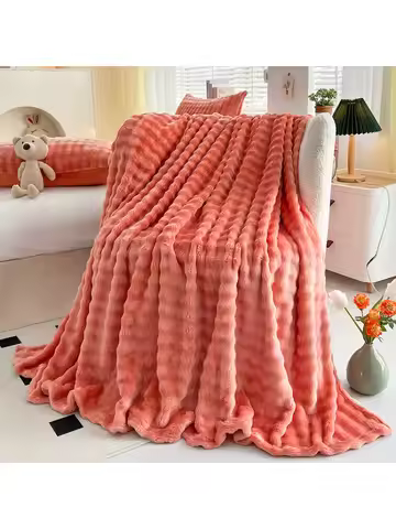 New Bubble Fleece Blanket - Solid Color Rolled Edge Cover Blanket Soft and Comfortable Bedding 150x2