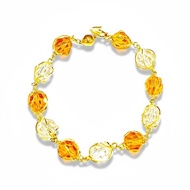 585 Gold Crystal Bracelet | 14K Gold Bracelet | Orange & Clear Gemstone (Lth: 4.8)