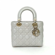 DIOR Lady戴妃包四格徽章肩帶灰色羊皮2016金扣肩背包