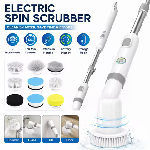 Blossom Cordless Electric Spin Scrubber, Power Cleaning Brush with 9 Scrubbing Heads & Adjustable Lo