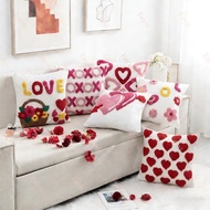 Love Tufted Embroidery Pillow Case Valentine's Element Cushion Cover Solid Canvas Pillowcase for Bed