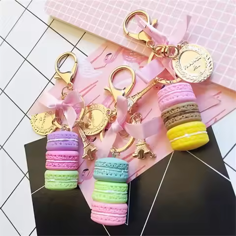 Resin Macaroon Keychain Key Chain Women Macaroon Bag Charm France LADUREE Macarons Eiffel Tower Keyc