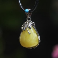 天然蜜蠟 水滴吊飾 S925銀鑲嵌項鏈 送禮 女生禮物