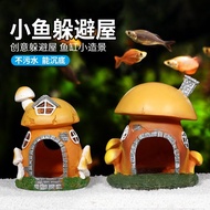 Decorative Small House Aquarium Set Scenery Hide House Fish Tank Decoration Landscaping Grass Hole S