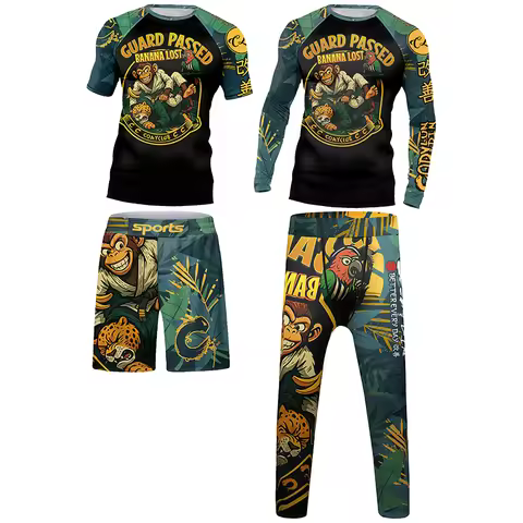 Kickboxing 4PCS Sports Suit Kids Compression Shirt Pants Shorts Set Children MMA Rashguard Jiu Jusit