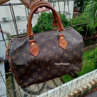 Original Vintage Louis Vuitton Paris Speedy 30 Brown Monogram Hand Bag Preloved Second LV