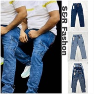 Seluar Jeans Lelaki Cargo Buggy Acid Wash. Non Stretchable Kain.. (Unisex Style)..Ready Stock