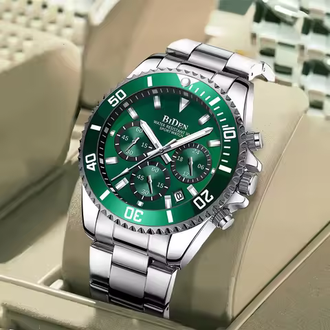 BIDEN Men's sports watch, chronograph, waterproof date simulation quartz watch, men's business watch