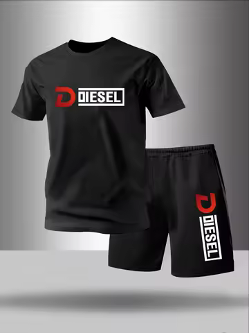 Two piece men's pajamas for spring summer autumn winter short sleeved shorts fashionable letter patt
