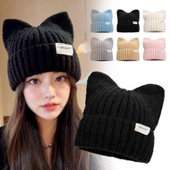 New Japanese Streetwear Harajuku Beanie Little Devil Hat Autumn Cute Girls Striped Cap Knitted N0o7