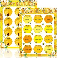 Qyeahkj 17.7 x 13.7 In Happy Birthday Chart Poster Set Bee Calendar Birthday Classroom Decorations B