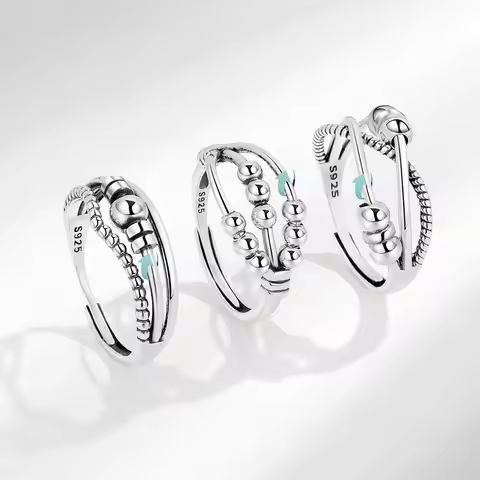 Bohemian Beads Adjustable Anxiety Ring For Women Rotate Freely Bague Anti Stress Fidget Spinner Ring
