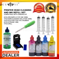Printer Cleaning Solution w/ Ink Refill SET for Canon Hp ( Cuyi UV Dye Ink Cleaning Solution Suction