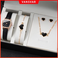 Ins Small Women Watches Ladies Square Quartz Watch Heart Pendent Jewelry Set（Without Box）