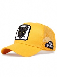 1頂男士貓刺繡棒球帽，卡車司機帽，網眼帽，戶外可調式防曬休閒帽，適用於春夏旅行，海灘派對街頭
