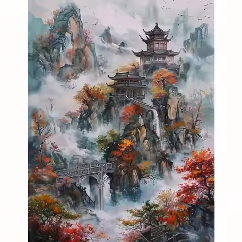500/1000/1200/2000PCS Jigsaw Puzzle sceneryMisty Mountain Family Activity Games for Gameroom Bedroom