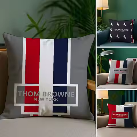 Luxury T_Thom B-Browne Pillow Case Plush Fabric Soft Double Sided Print Sofa Cushion Cover Throw Pil