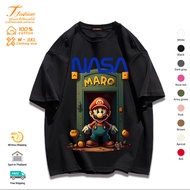 เสื้อยืดคอกลม แขนสั้น ผ้าฝ้ายแท้ พิมพ์ลาย Nasa Co-branded Mario ทรงหลวม โอเวอร์ไซซ์ สําหรับผู้ชาย แล