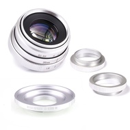 Silver Mini 35Mm F/1.6 APS-C CCTV Lens+Adapter Ring+2 Macro Ring For Canon EF-M EOSM Mirroless Camera M1/M3/M5