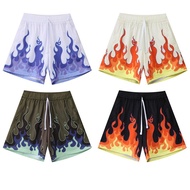 [High Quality] Men's American Basketball Shorts, Basketball Shorts, Street Hip Hop Fire Printed Knee